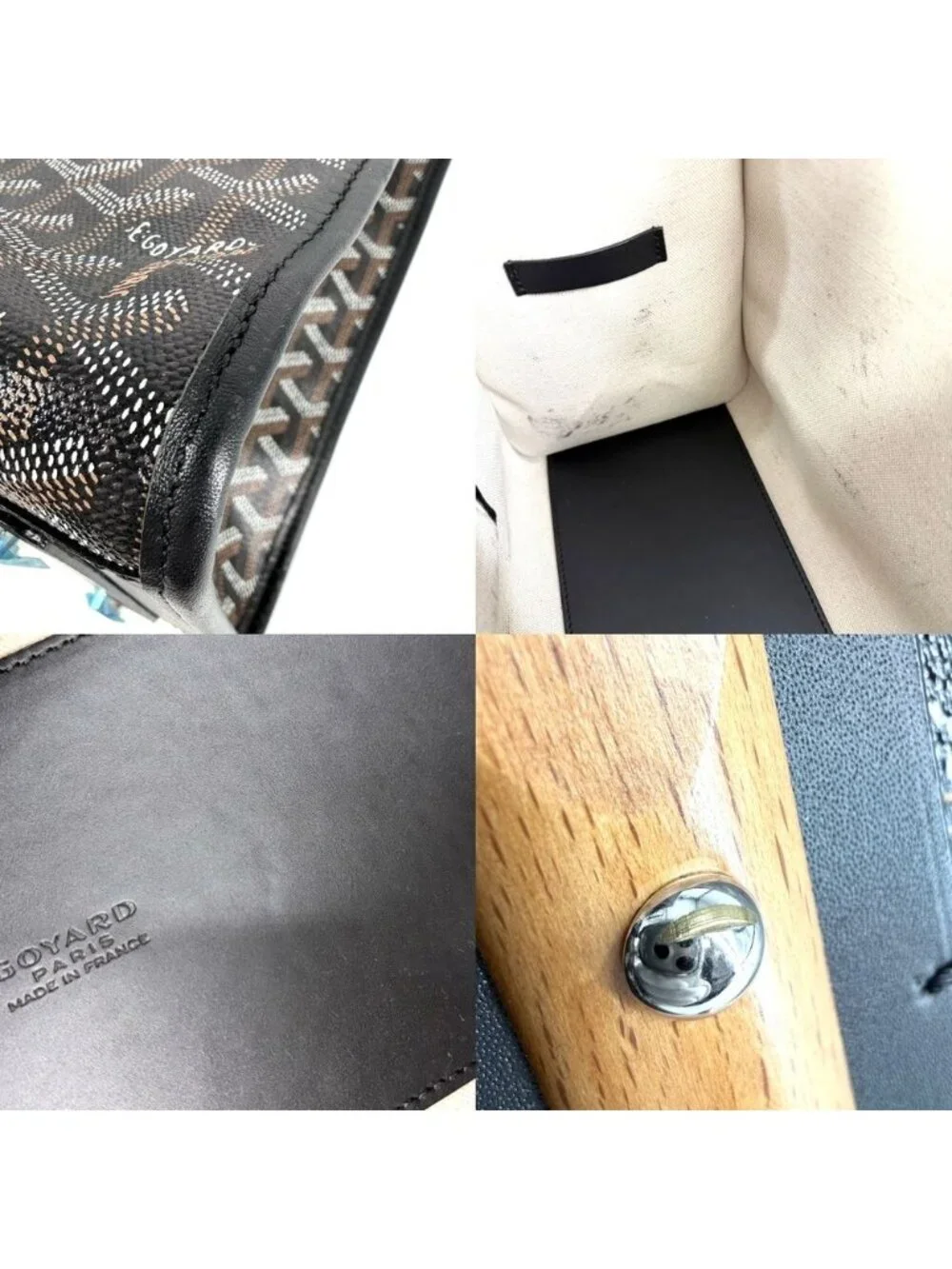 Goyard Tote Marquise Handbag Shoulder Leather Black Brown Silver Vintage